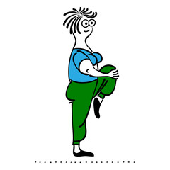 Exercising old woman. Pilates poses set