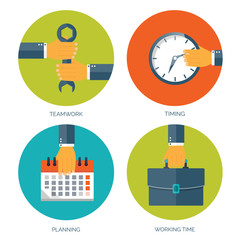 Vector illustration. Flat business background with date and time. Management and administrative planning