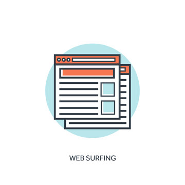 Flat lined web browser windows icon. Internet surfing.