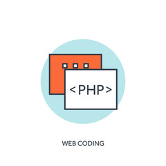Flat lined document with PHP code. Coding and programming.