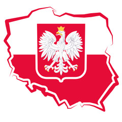 Polska - mapa z godłem - obrazy, fototapety, plakaty