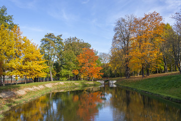 Fototapeta na wymiar Autumn Reflection On The Lake in The Park