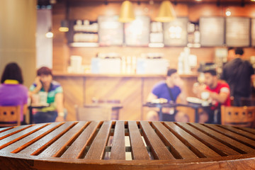 Empty top wooden table and blur with bokeh background