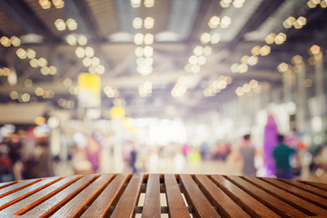 Empty top wooden table and blur with bokeh background