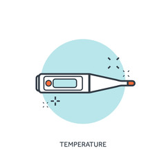 Vector illustration. Thermometer. Temperature. Medical icon. First aid help and diagnosis.Medical research and therapy. Global healthcare