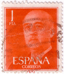 SPAIN - CIRCA 1955: postage stamp printed in Spain with portrait image General Francisco Franco.