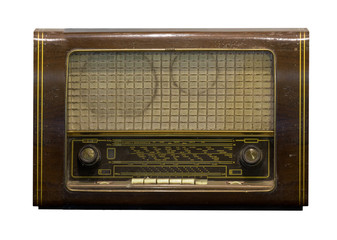 Dusty old radio on a white background