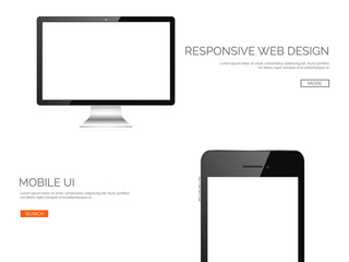 Vector illustration. Realisticmonitor and smartphone. Adaptive ui. Responcive web design