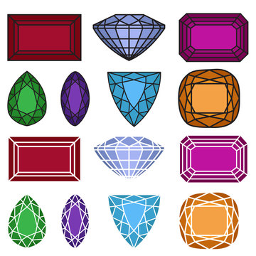 gems. vector illustration of jewelry gemstones set.