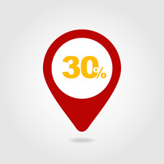 30 thirty Percent Sale pin map icon. Map point.