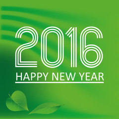 happy new year 2016 on green wave color background eps10