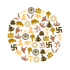 Obraz premium hinduism religions symbols vector set of icons in circle eps10