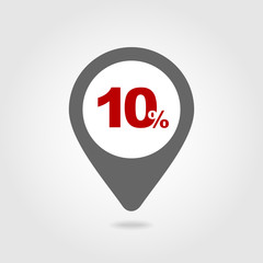10 ten Percent Sale pin map icon. Map point.