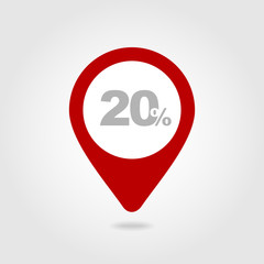 20 twenty Percent Sale pin map icon. Map point.