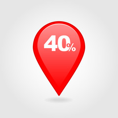 40 forty Percent Sale pin map icon. Map point.