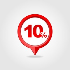 10 ten Percent Sale pin map icon. Map point.