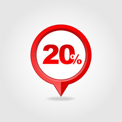 20 twenty Percent Sale pin map icon. Map point.