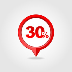 30 thirty Percent Sale pin map icon. Map point.
