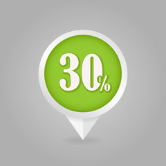 30 thirty Percent Sale pin map icon. Map point.