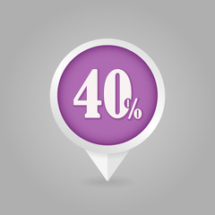 40 forty Percent Sale pin map icon. Map point.