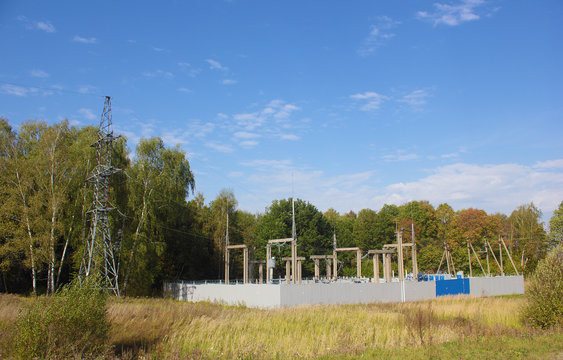 Electric substation and line support in the forest