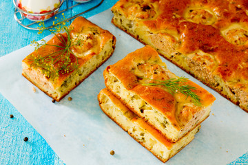 Pie with fish meatballs in a rustic style