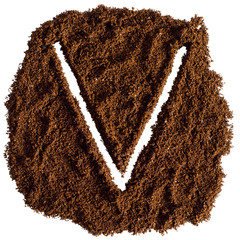Alphabet., letter V written on-ground coffee