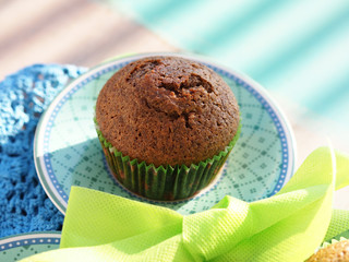 Buckwheat flour gluten free muffins on a wooden table