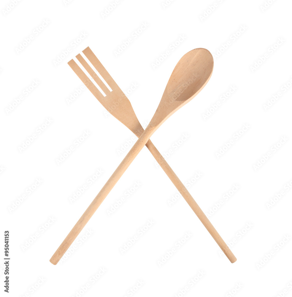 Wall mural wooden kitchen spoons on white background