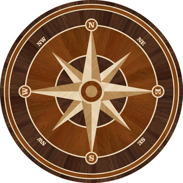 Medallion design parquet floor, compass rose, wooden seamless texture for 3D interior