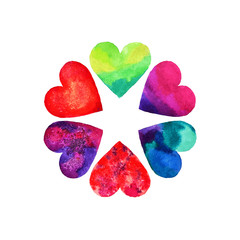 Set of cute six colorful bright hearts on St. Valentine`s Day