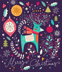 Vector Christmas illustration with deer