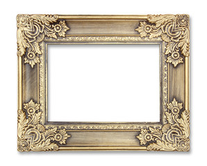 gold picture frame with a decorative pattern on white background