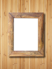 blank wooden frame on bamboo wall background