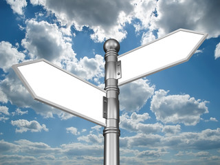 Directional sign on a background of clouds