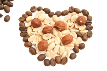 coffee beans, peanuts and hazelnuts
