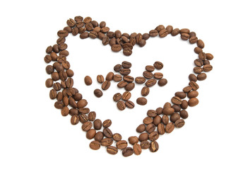 Heart of coffee beans on white