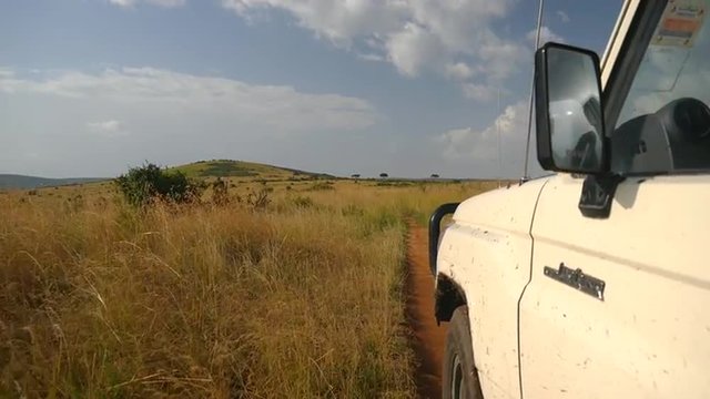 Driving on a dirt road in Kenyan safari