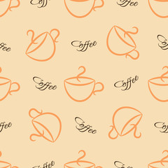 Coffee text seamless pattern. Beige word background. Wrapping paper, label for bar, cafe or restaurant.