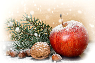Christmas apple and nuts