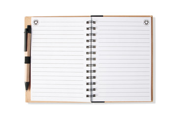 Note book with pen, isolated on white