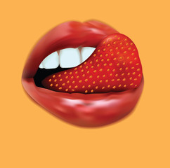 Background with Sexy lips and Strawberry