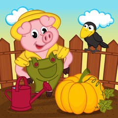 pig farmer - vector illustration, eps