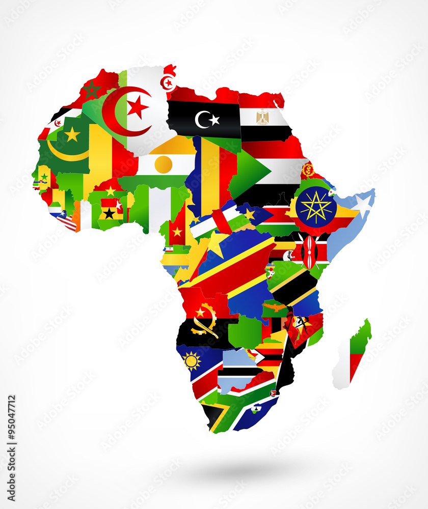 Wall mural vector map of africa with flags and location on world map