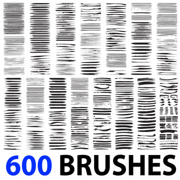 Vector very large collection or set of 600 artistic black paint brush strokes