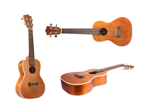 Ukulele guitar on white background