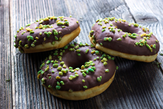 Donut with Chocolate Icing and Pistachio
