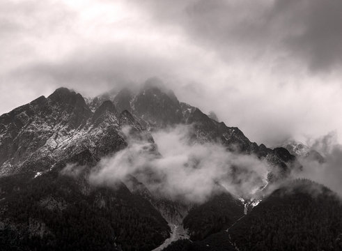 Austrian Alps in the mist