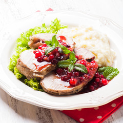 Beef with cranberry sauce