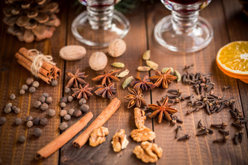Different Kinds of Spices and Dried Oranges